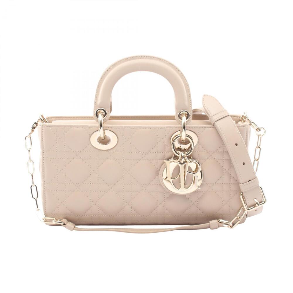 Christian Dior Lady Joy Cannage Handbag Leather Beige